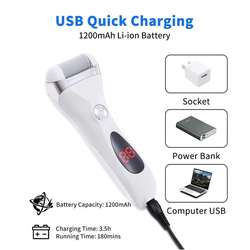 Callus Remover Manufacturer - Portable Waterproof Foot Grinder Rechargeable Electric Kit with 3 Roller Heads