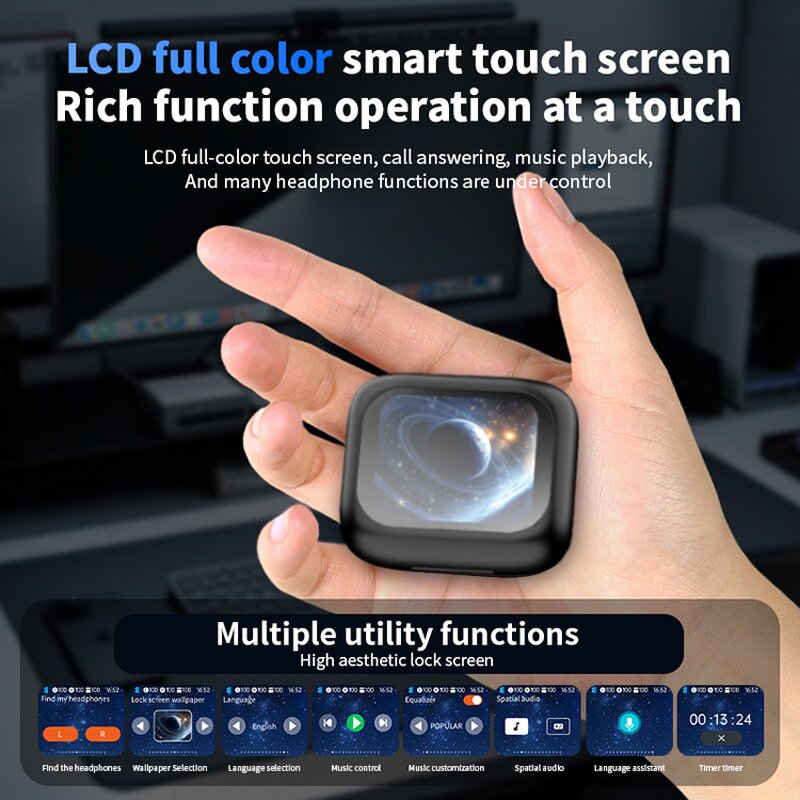 Earphones Manufacturer - LED Full Color Touch Screen BY09 BT5.4 Music Playback HiFi Sound Gaming Headphones