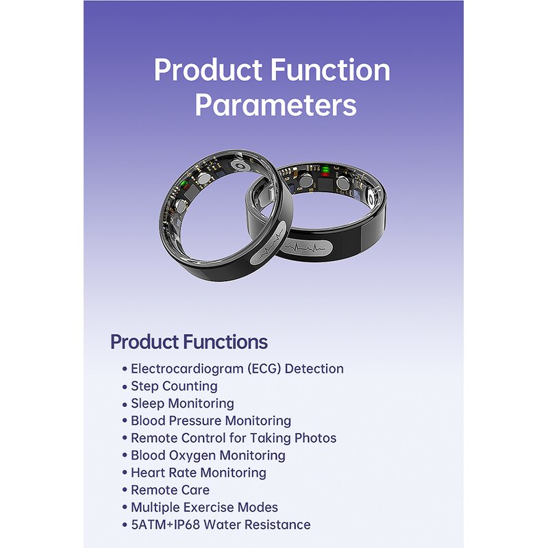 Smart Ring Manufacturer - H10 App Control Heart Rate/Blood Oxygen 5ATM Waterproof Fitness ECG Smart Rings