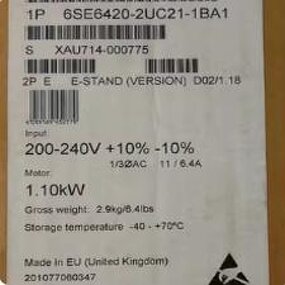 Inverter Manufacturer - Siemens 6SE6420-2UC21-1BA1 MM420 1.1 kW Original