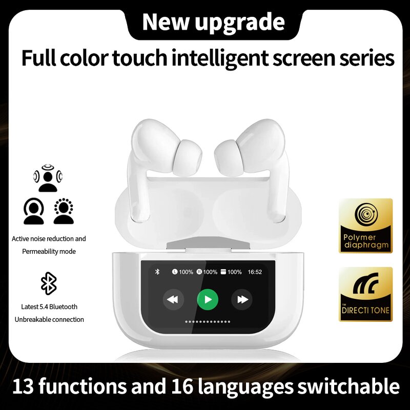 Wireless Earbuds Manufacturer - BT 5.4 Multifunctional Touch Screen ANC Noise Cancelling IPX4 Waterproof Reverse Charging