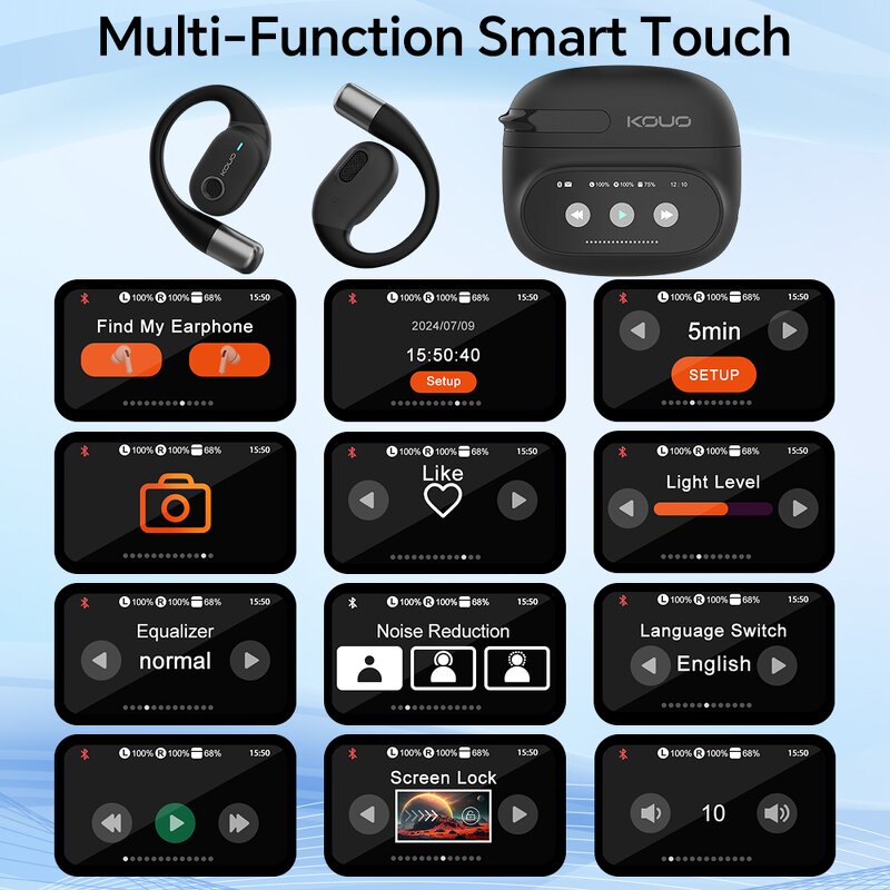 Open-Ear Sport Earphones Manufacturer - OWS Mini BT 5.4 Touch Screen IPX5 Digital Display for Music Gaming