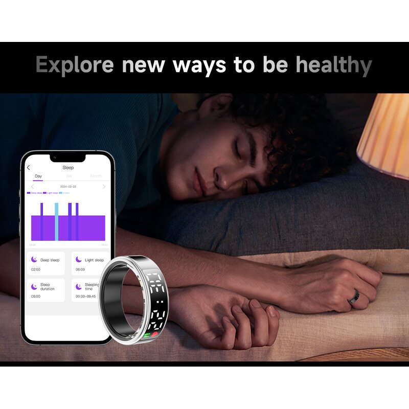 Smart Ring Manufacturer - Waterproof Digital Touchscreen Blood Pressure Oxygen Monitor App Controlled Steel Case