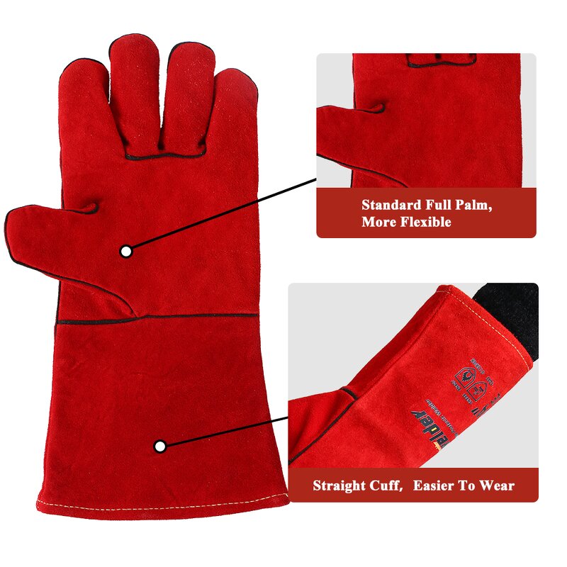 Welding Gloves Manufacturer - Swelder 14" Length F8100 Red Shoulder Split Cowhide with Reinforced Thumb
