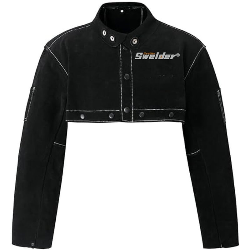 Welder Coat Jacket Manufacturer - Swelder Premium Safety Heat Flame Resistant Cowhide Leather Black with Sleeve
