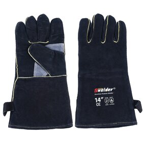 Welding Gloves Manufacturer - Swelder Premium 14inch Black Cowhide Leather for BBQ Welding Stove