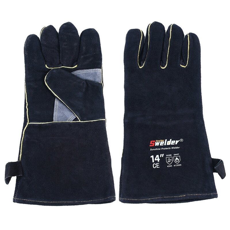 Welding Gloves Manufacturer - Swelder Premium 14inch Black Cowhide Leather for BBQ Welding Stove