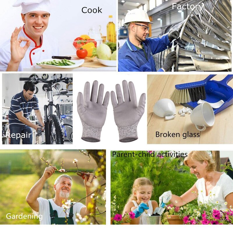 Safety Gloves Manufacturer - Sunshine Wholesale 13G HPPE Grey PU Coated Anti Cut Level 5 CE EN388