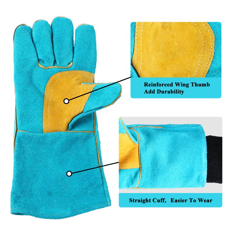 Welding Glove Manufacturer - Swelder 14" Length F8300 Factory Wholesale Light Blue Split Cowhide Leather