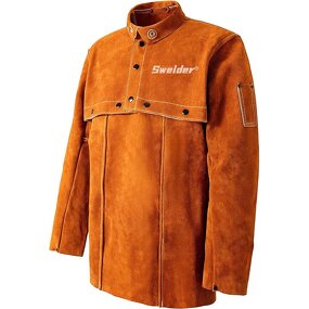 Welding Coat Jacket Manufacturer - Swelder Premium Heavy Duty Heat Flame Resistant Cowhide Leather with Sleeve