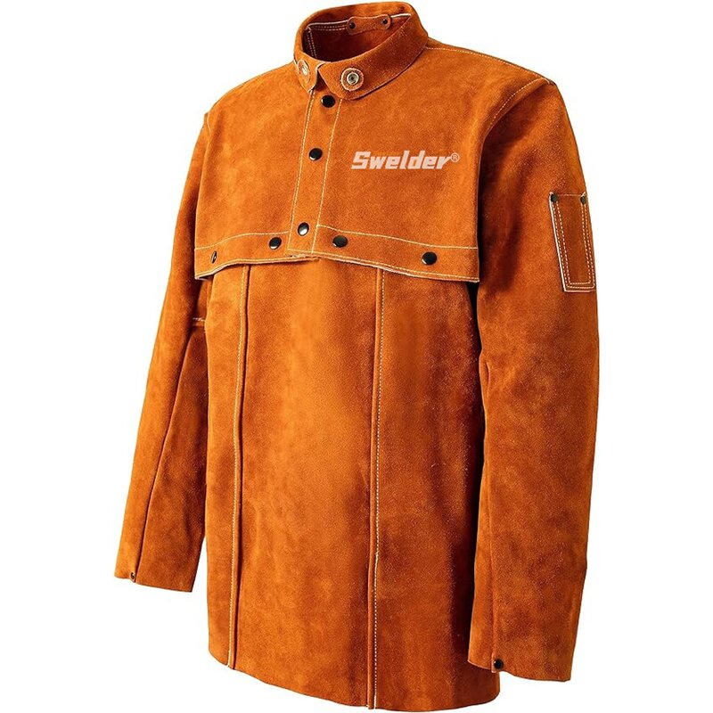 Welding Coat Jacket Manufacturer - Swelder Premium Heavy Duty Heat Flame Resistant Cowhide Leather with Sleeve
