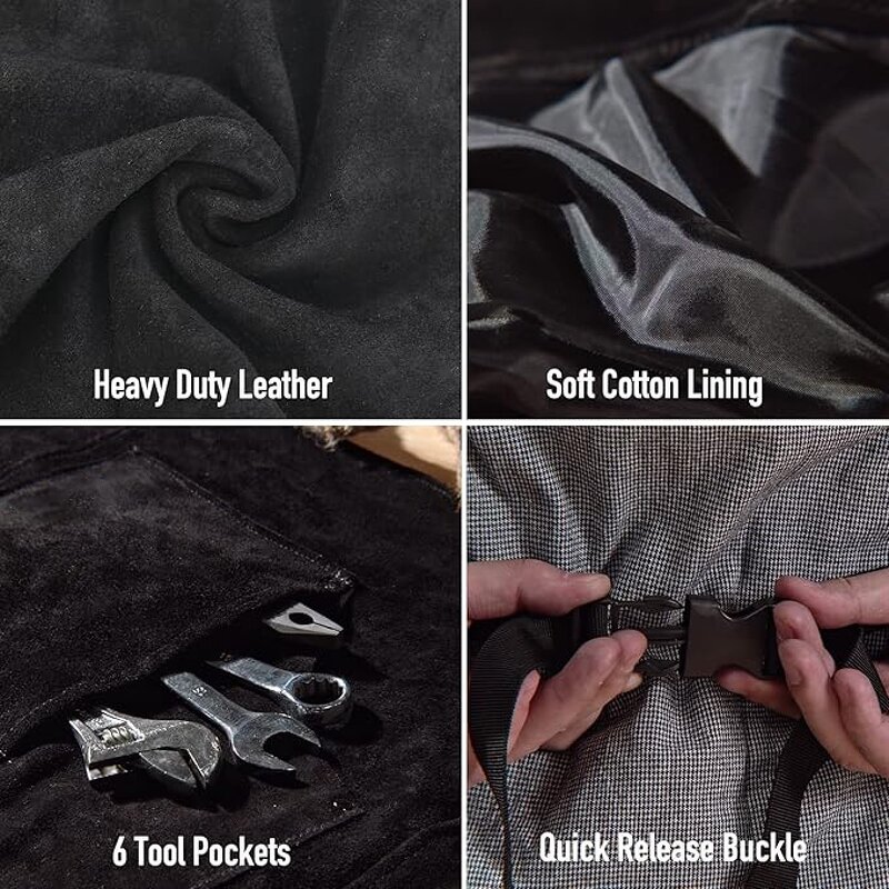 Welding Work Apron Manufacturer - SWELDER 2025 New Heat Flame-Resistant Heavy Duty Leather with 6 Pockets