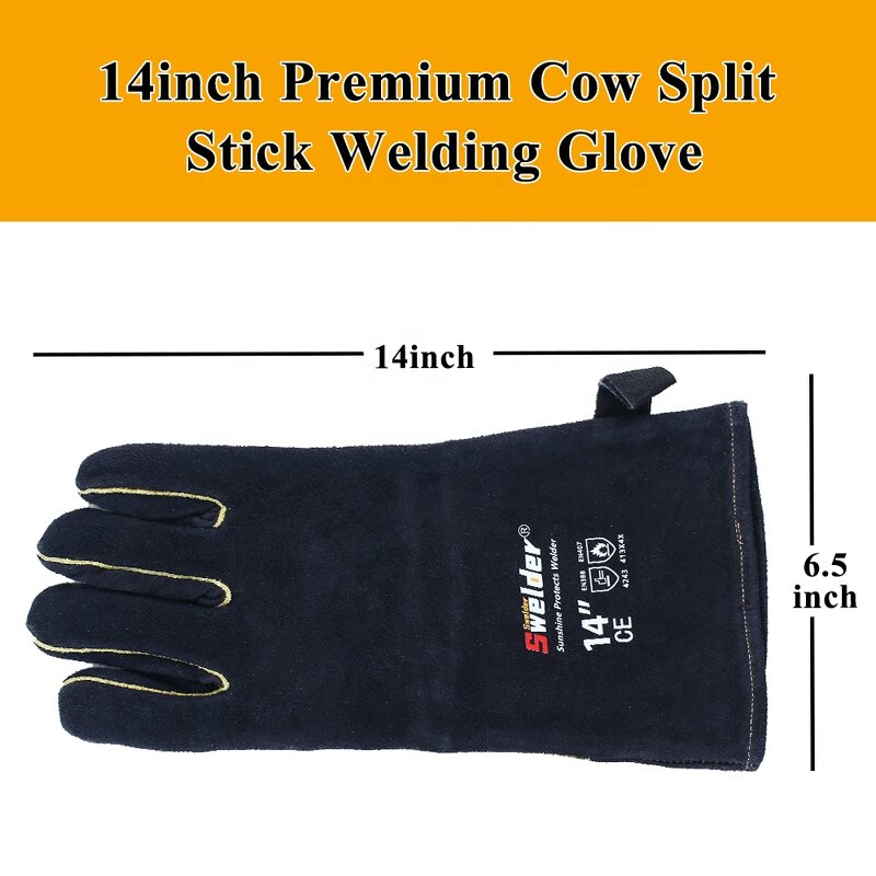 Welding Gloves Manufacturer - Swelder Premium 14inch Black Cowhide Leather for BBQ Welding Stove