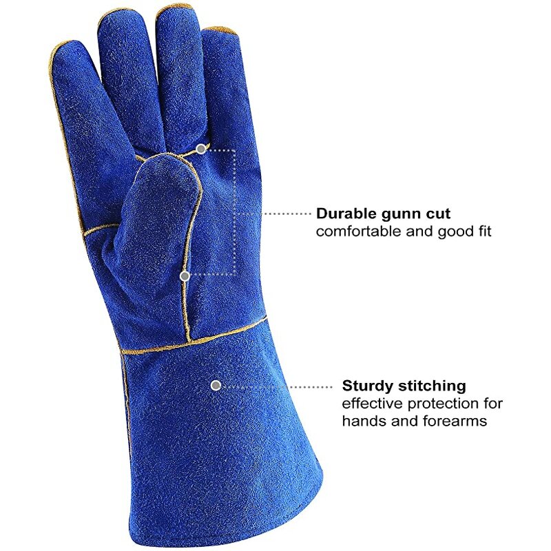Welding Gloves Manufacturer - Swelder 14inch Blue Cowhide Leather Heat Resistant with Liner