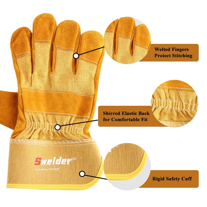 Work Glove Manufacturer - Swelder Economic 10.5 Inch Yellow Cowsplit Leather Full Palm Rigger