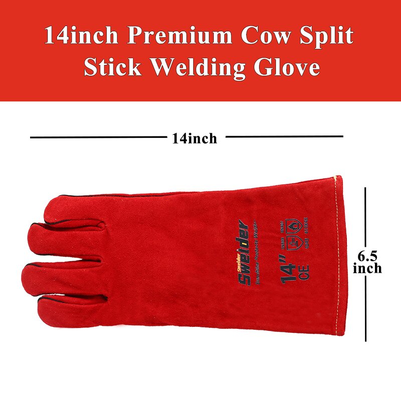 Welding Gloves Manufacturer - Swelder 14" Length F8100 Red Shoulder Split Cowhide with Reinforced Thumb
