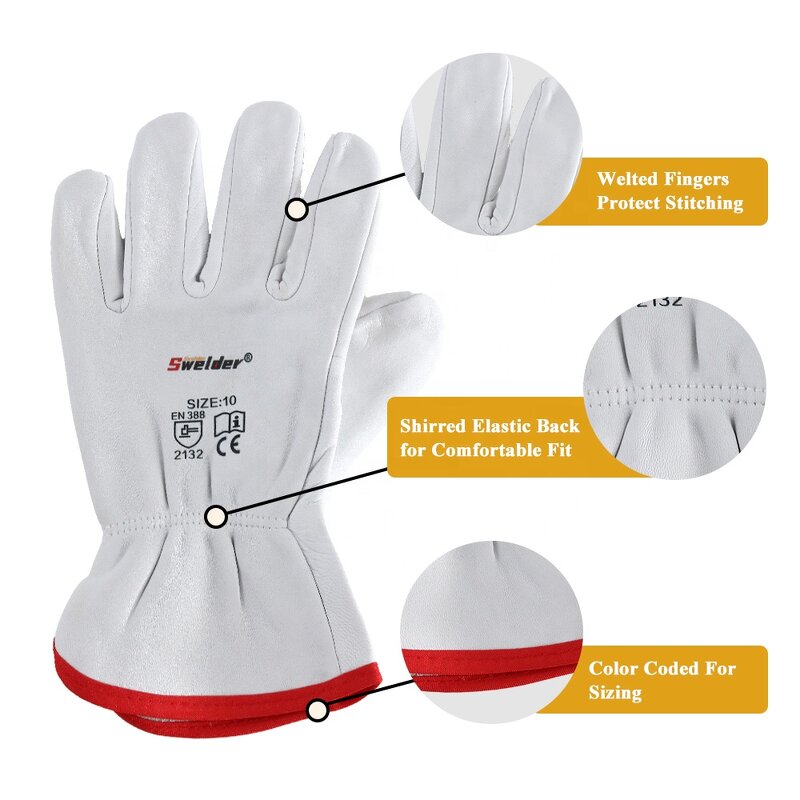 Work Gloves Manufacturer - Swelder 2024 Economic CE 10inch Grain Goatskin Leather for Driving Garden