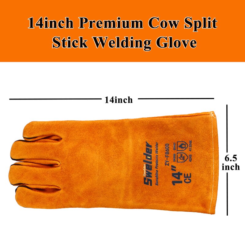 Welding Gloves Manufacturer - Swelder 14inch Hot Sell Premium Heat Resistant Yellow Cowhide Leather