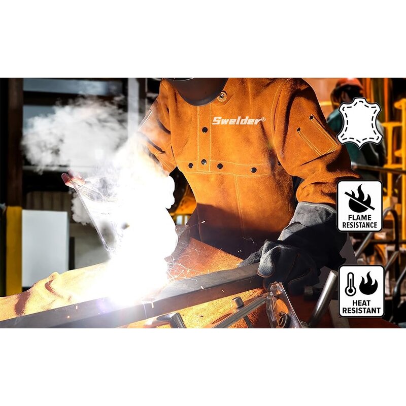 Welding Coat Jacket Manufacturer - Swelder Premium Heavy Duty Heat Flame Resistant Cowhide Leather with Sleeve