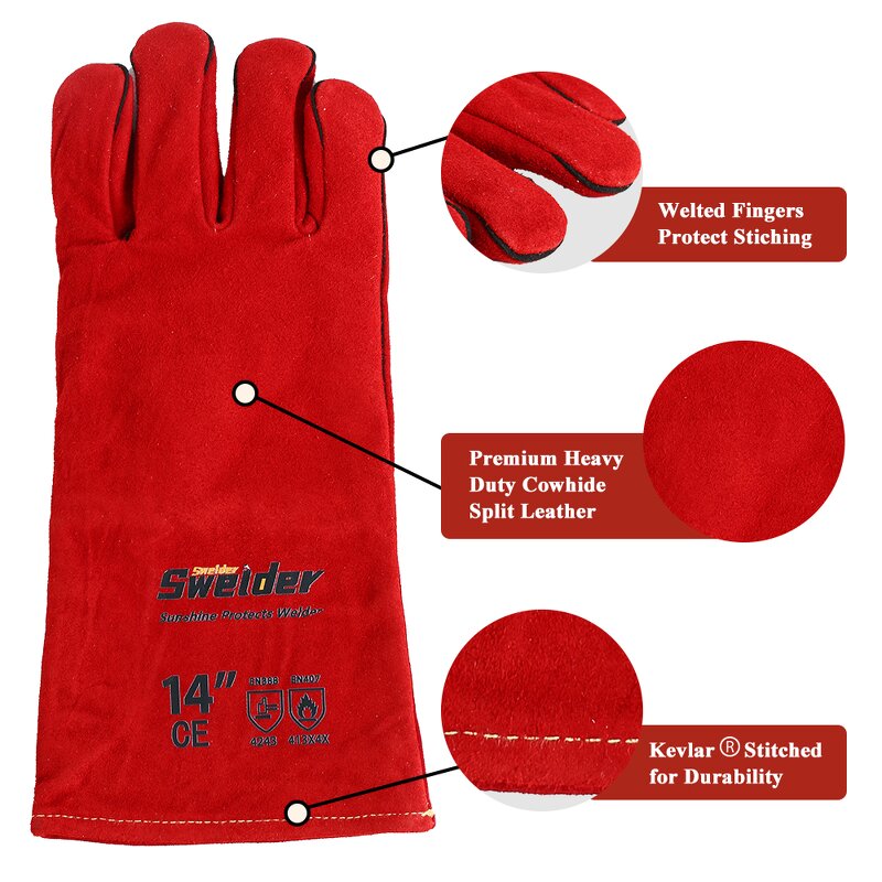 Welding Gloves Manufacturer - Swelder 14" Length F8100 Red Shoulder Split Cowhide with Reinforced Thumb
