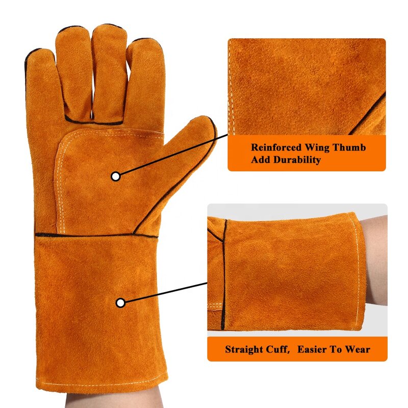 Welding Gloves Manufacturer - SWELDER EN388 EN407 4131X CE Yellow 14INCH Cowhide with Cotton Lining