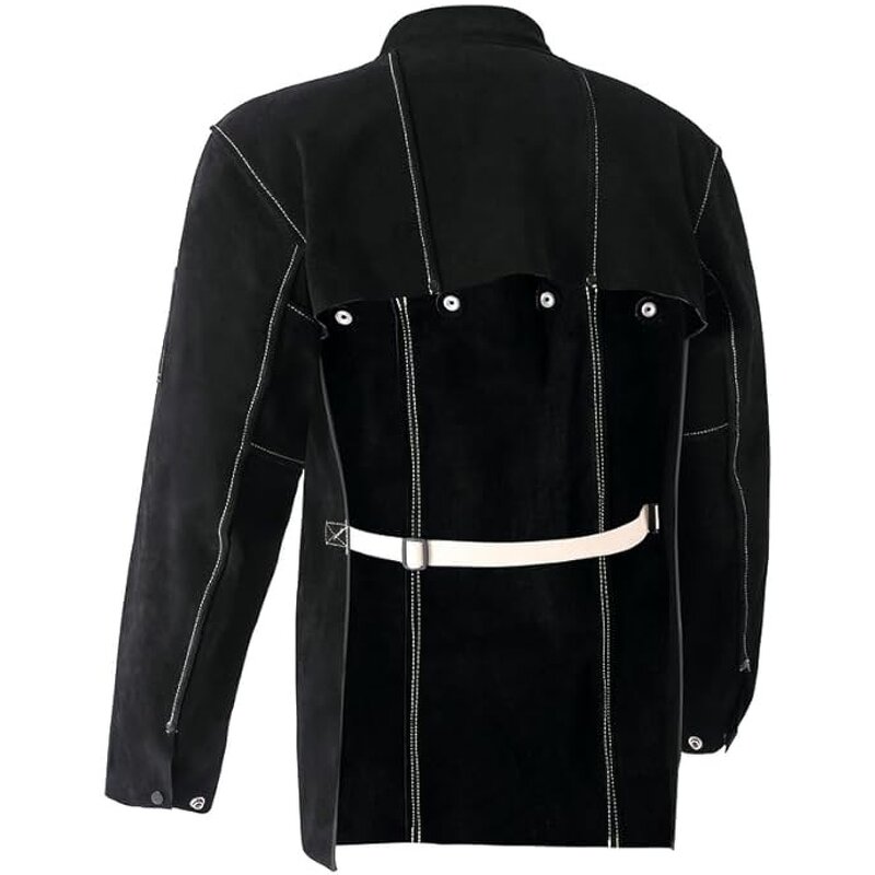 Welder Coat Jacket Manufacturer - Swelder Premium Safety Heat Flame Resistant Cowhide Leather Black with Sleeve