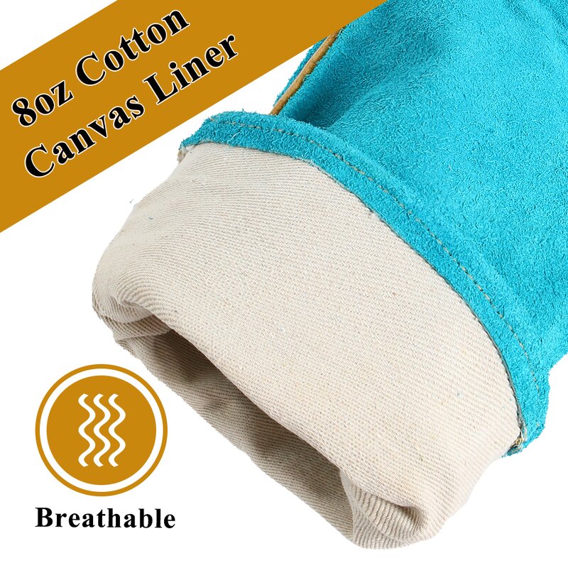 Welding Glove Manufacturer - Swelder 14" Length F8300 Factory Wholesale Light Blue Split Cowhide Leather