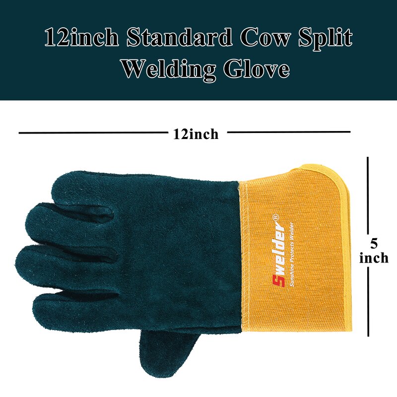 Welding Glove Manufacturer - Swelder 12inch Dark Green Economic Back Cowhide Leather