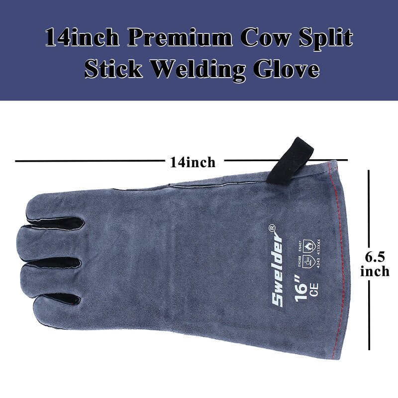 Welding Safety Gloves Manufacturer - Swelder Premium 16inch Black Gray Cowhide Leather Gauntlet for BBQ Welding