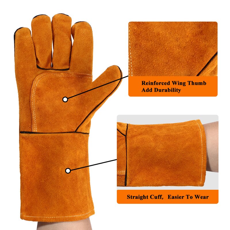 Welding Gloves Manufacturer - Swelder 14inch Hot Sell Premium Heat Resistant Yellow Cowhide Leather