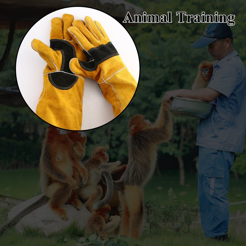 Animal Handling Gloves Manufacturer - SWELDER 23inch Yellow-Black Bite Proof Double Cowhide Leather for Dogs Cats