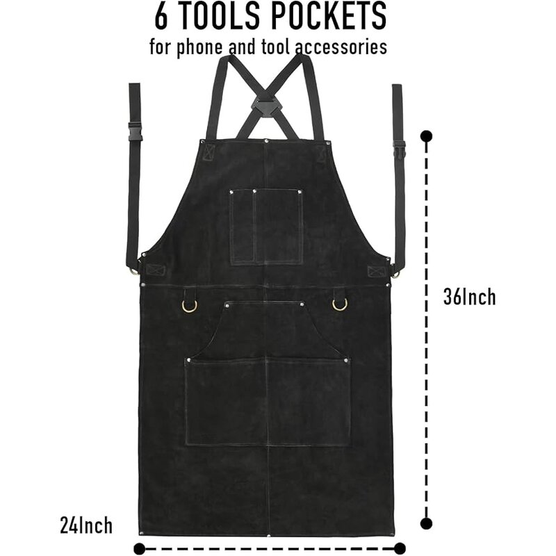 Welding Work Apron Manufacturer - SWELDER 2025 New Heat Flame-Resistant Heavy Duty Leather with 6 Pockets