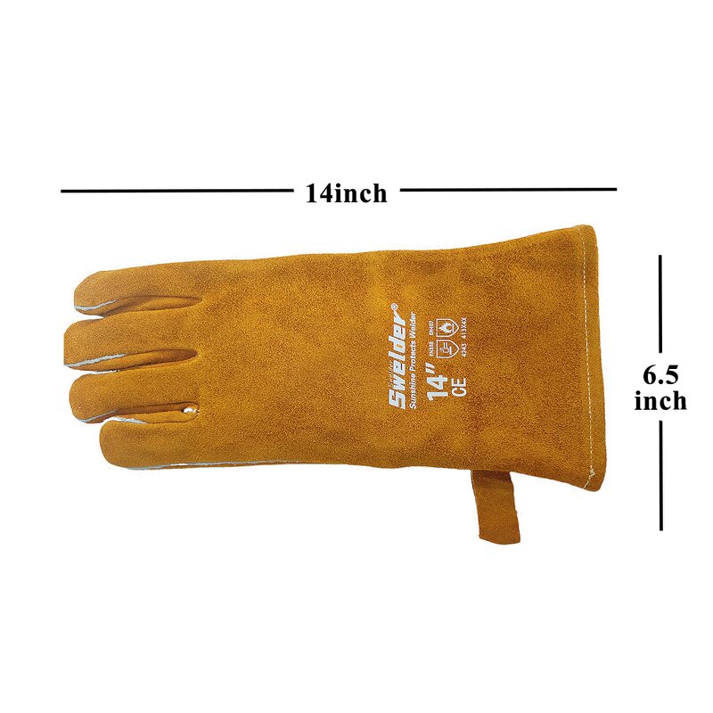 Welding Gloves Manufacturer - Swelder 14inch Cowhide Leather Flame Heat Resistant for Mig Stick Forge
