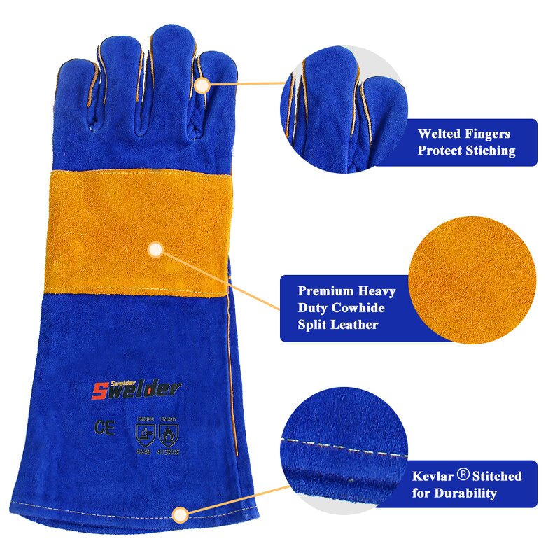 Welding Gauntlet Gloves Manufacturer - Swelder Premium 16inch Long Heat Fire Resistant Leather Forge Mig