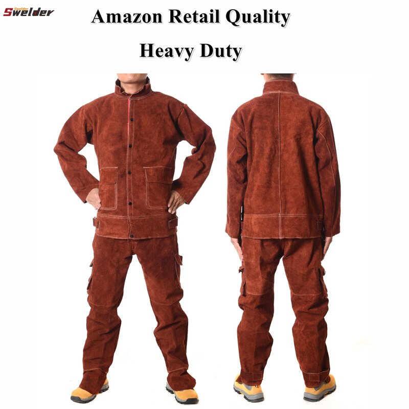Welding Cloth Overall Manufacturer - Swelder 2025 Premium Brown Flame-Resistant Cow Leather Jacket and Pant