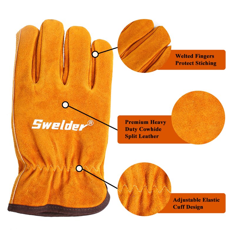 Work Glove Manufacturer - Swelder 2024 Hot Sale 10" Length Yellow Cowhide Leather