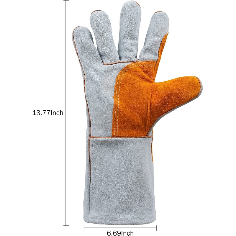Welding Gloves Manufacturer - SWELDER 14INCH Gray Yellow Split Cowhide Leather with Cotton Liner