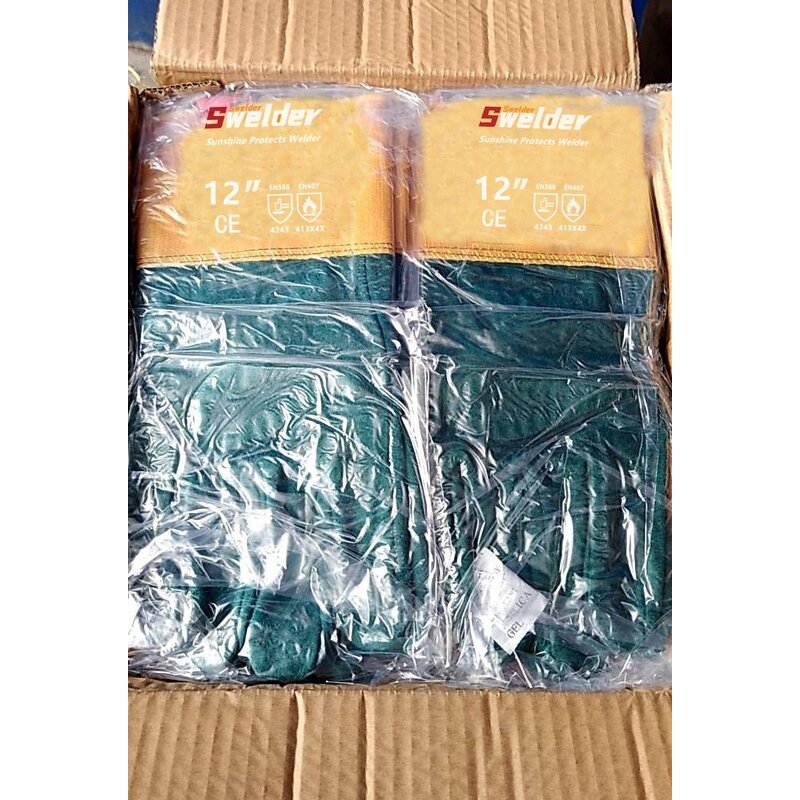 Welding Glove Manufacturer - Swelder 12inch Dark Green Economic Back Cowhide Leather