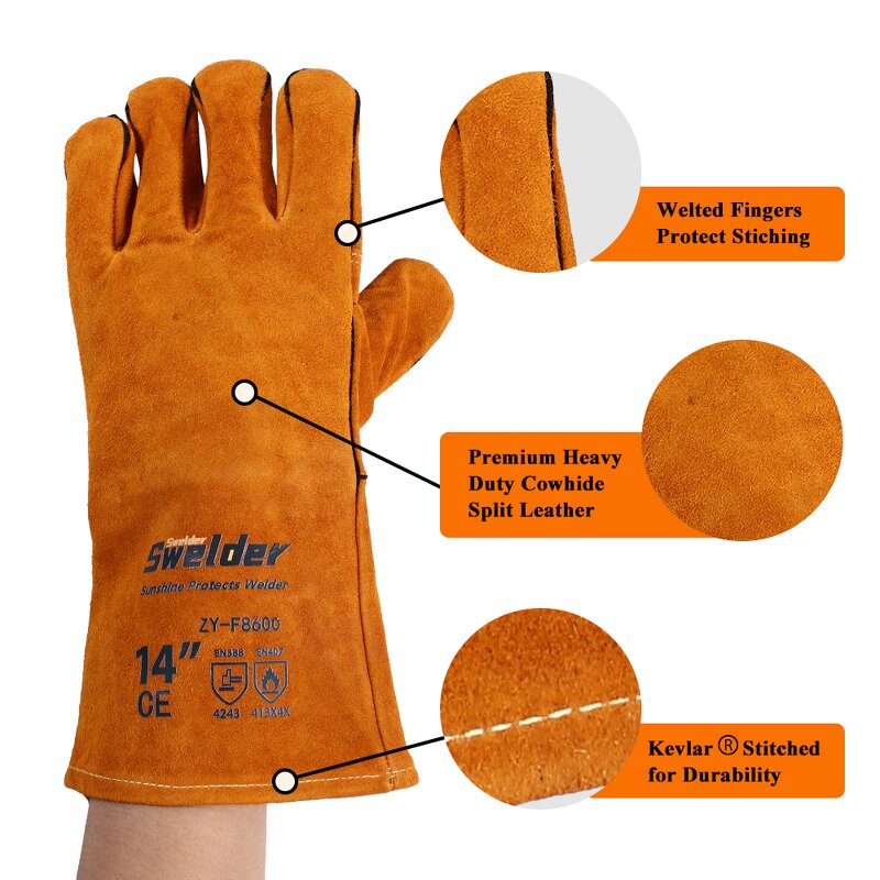 Welding Gloves Manufacturer - Swelder 14inch Hot Sell Premium Heat Resistant Yellow Cowhide Leather