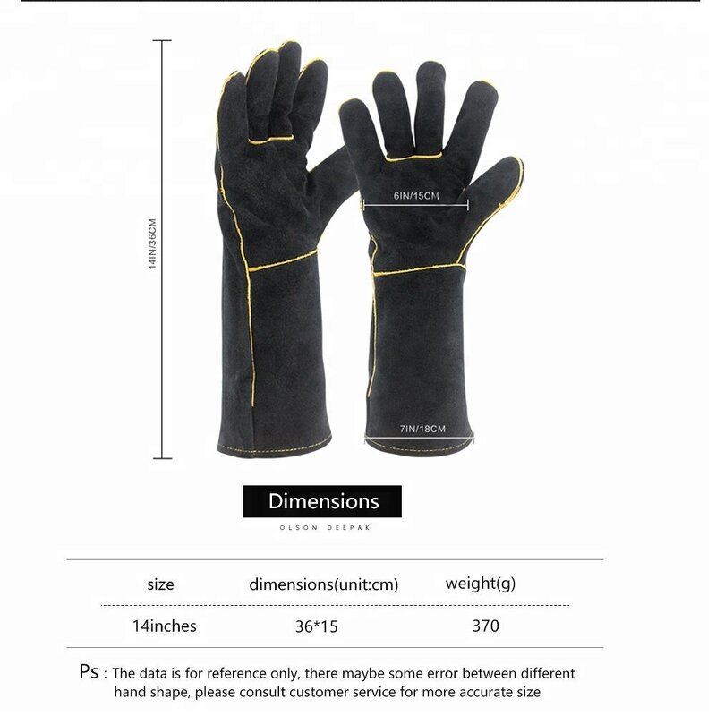 BBQ Glove Manufacturer - Swelder 14inch Premium Black Cowhide Leather Heat Resistant with Cotton Liner