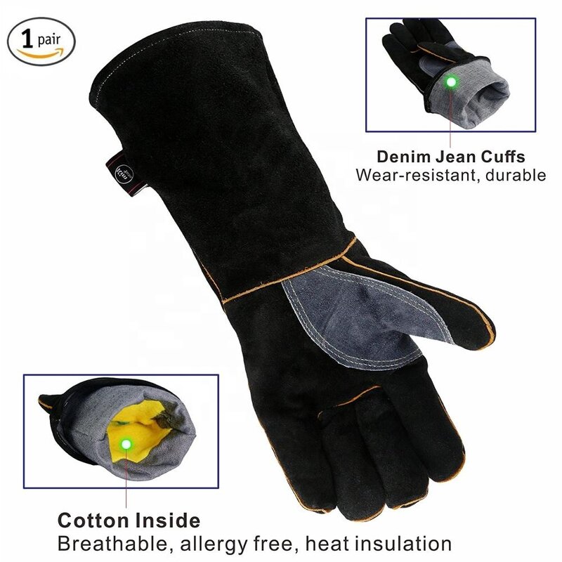 Welders Glove Manufacturer - Swelder 14inch Premium Extreme Black Heat Resistant BBQ Grilling Leather
