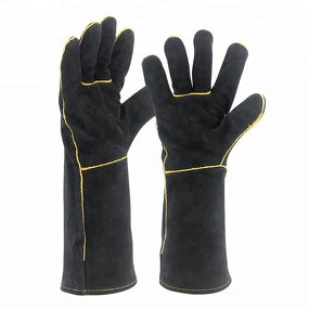 BBQ Glove Manufacturer - Swelder 14inch Premium Black Cowhide Leather Heat Resistant with Cotton Liner