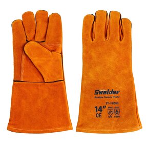 Welding Gloves Manufacturer - SWELDER EN388 EN407 4131X CE Yellow 14INCH Cowhide with Cotton Lining