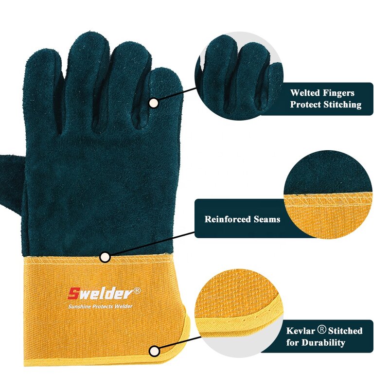 Welding Glove Manufacturer - Swelder 12inch Dark Green Economic Back Cowhide Leather