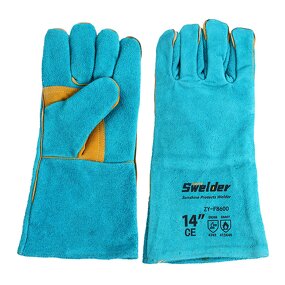 Welding Glove Manufacturer - Swelder 14" Length F8300 Factory Wholesale Light Blue Split Cowhide Leather
