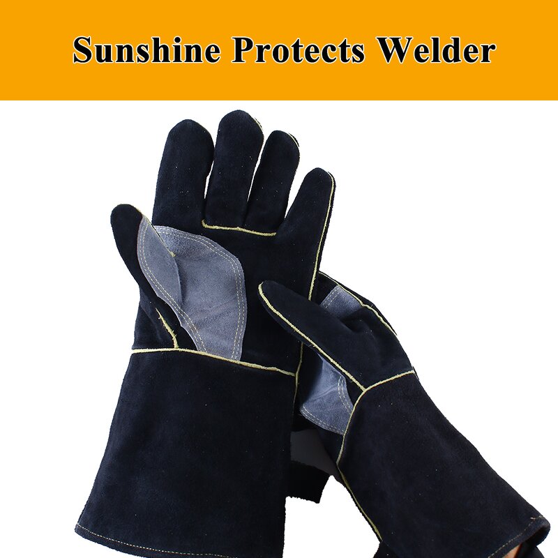 Welding Gloves Manufacturer - Swelder Premium 14inch Black Cowhide Leather for BBQ Welding Stove