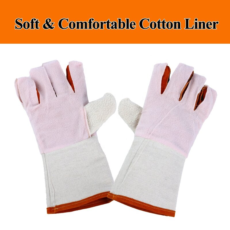 Welding Gloves Manufacturer - SWELDER EN388 EN407 4131X CE Yellow 14INCH Cowhide with Cotton Lining