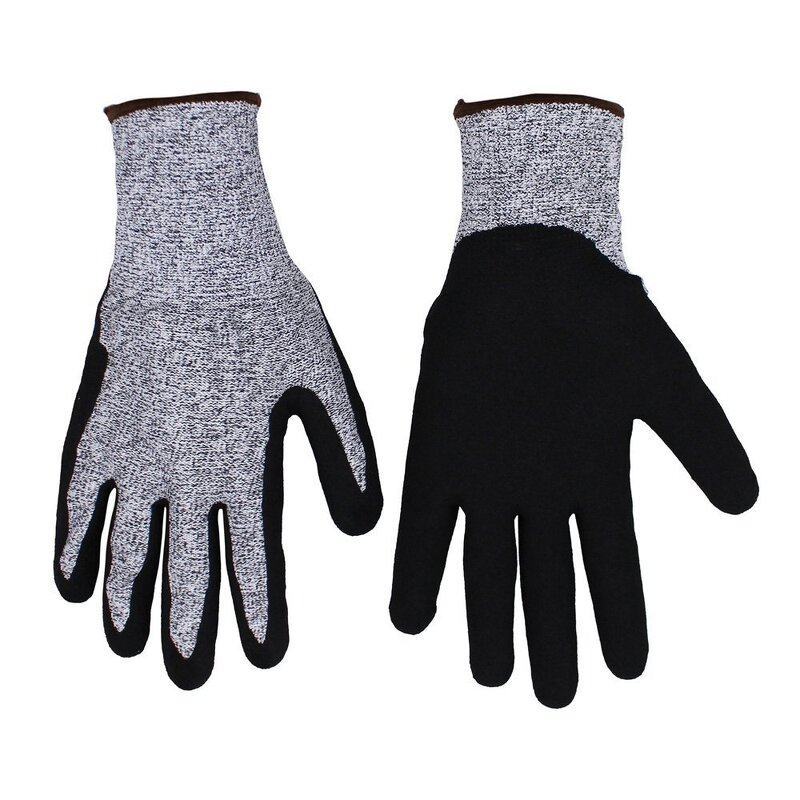 Safety Work Gloves Manufacturer - SUNSHINE Nitrile 13G Grey HPPE Level 5 Black Nitrile Sandy Coating Anti Cut
