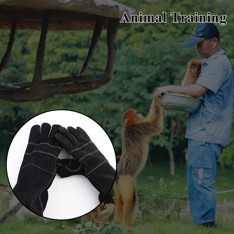 Animal Handling Gloves Manufacturer - SWELDER 23in Grey-Black Bite-Proof Double Leather Reinforced for Dogs Cats Bird
