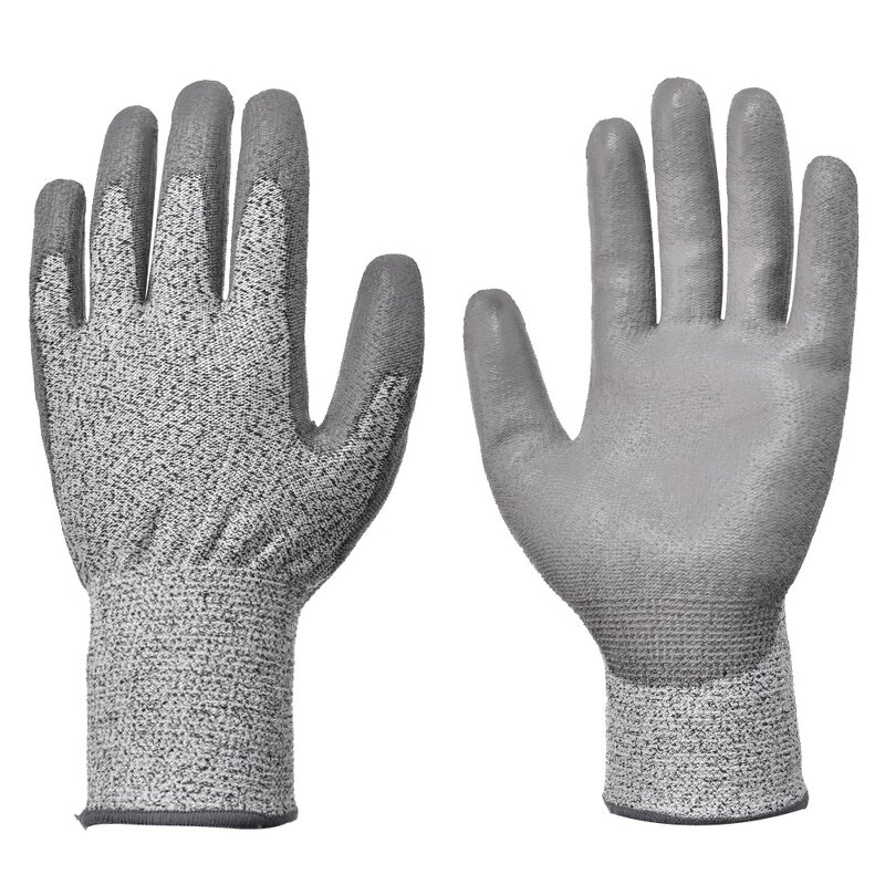 Safety Gloves Manufacturer - Sunshine Wholesale 13G HPPE Grey PU Coated Anti Cut Level 5 CE EN388